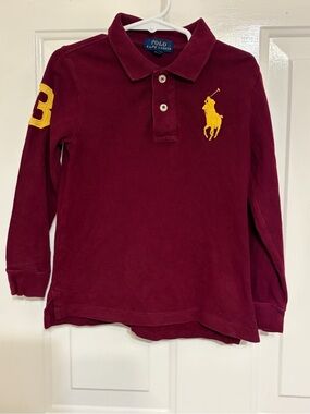 Polo Ralph Lauren Long-Sleeve Boy's Maroon Cotton Mesh Polo Shirt Size 4T